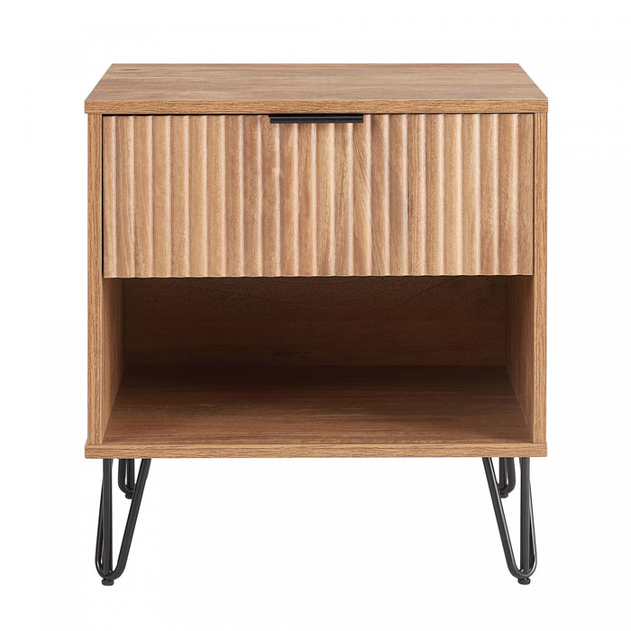 Table de nuit moderne Dumbo 20\" a cannelures en brun dore (1 tiroir)