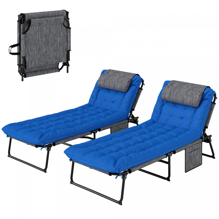 Outsunny 2 Pieces Chaises Longues Pliantes, Chaises Inclinables, Bleu