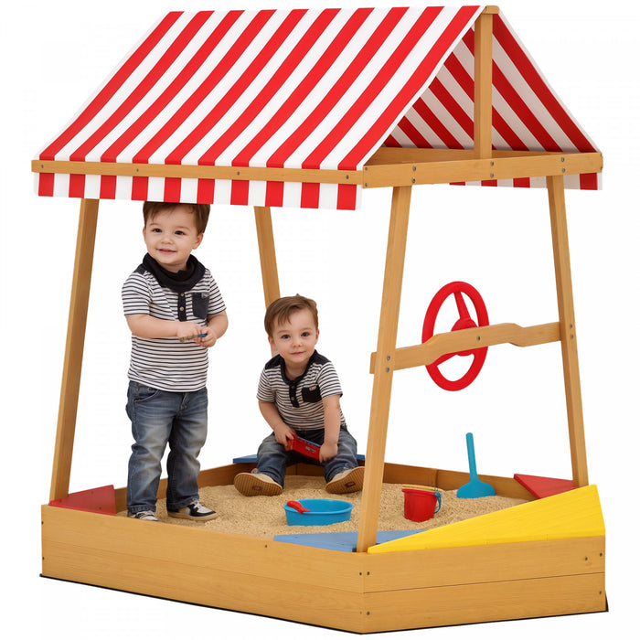 Qaba Bac a sable pour enfants avec housse, 4 sieges, bac a sable bateau avec gouvernail, pont, doublure inferieure, bac a sable, 52\" x 40\" x 55,5\", pour enfants de 3 a 8 ans, jaune