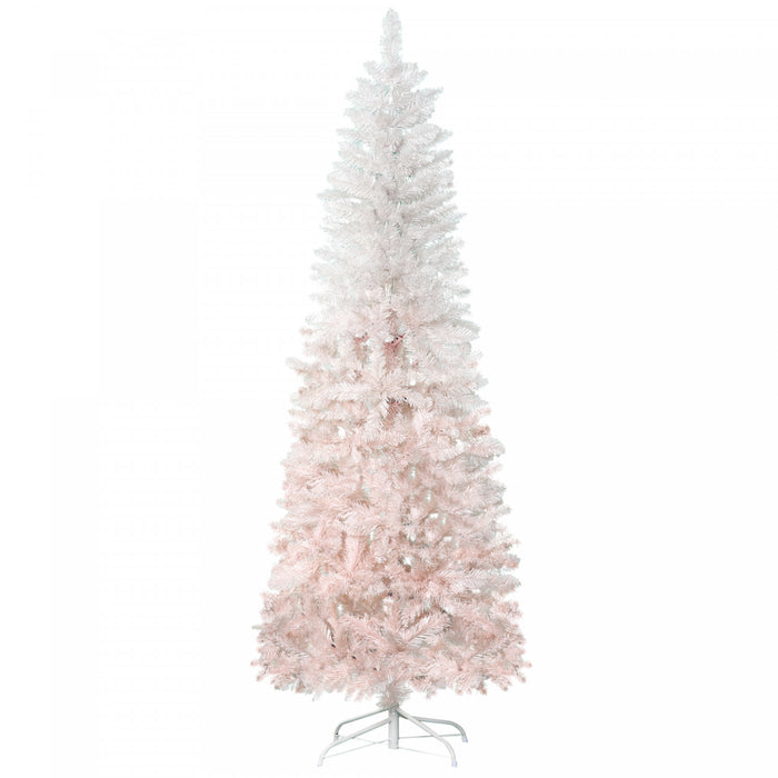 HOMCOM Arbre de Noel artificiel de 5 pi avec base en metal rose et blanc