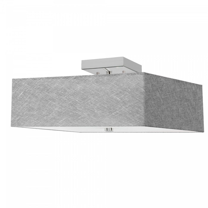 Plafonnier semi-affleuré Seren de Dainolite avec abat-jour gris, fini chromé poli et 3 ampoules