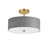 Plafonnier semi-affleuré Everly de Dainolite avec abat-jour gris, fini laiton vieilli et 3 ampoules
