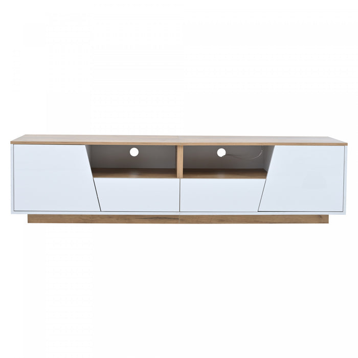 Lumina Meuble TV 64.9 po avec Lumieres LED et Finition Haute Brillance, Blanc/Bois