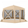 Outsunny 12' X 12' Tente Automatiquehe Xagonale A Ecran Escamotable, Abri De Camping, Auvent De Pique-nique, Pare-soleil Exterieur Avec Parois Laterales En Maille Et Sac De Transport
