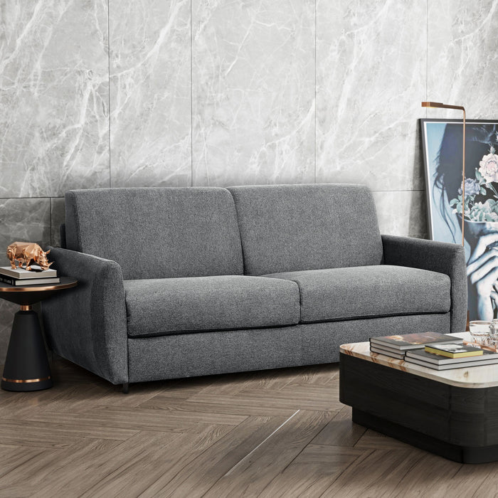 Enzo 73 po. Canape-lit italien en tissu avec matelas mousse memoire et accoudoirs arrondis - Gris fonce