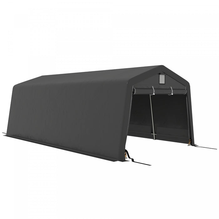 Outsunny Abri De Garage 11' X 20' Avec Fenetres De Ventilation, Gris Fonce