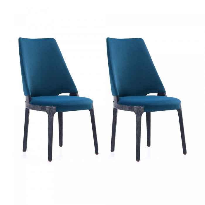 Chaise de salle a manger moderne en bois Kara avec revetement bleu - Lot de 2