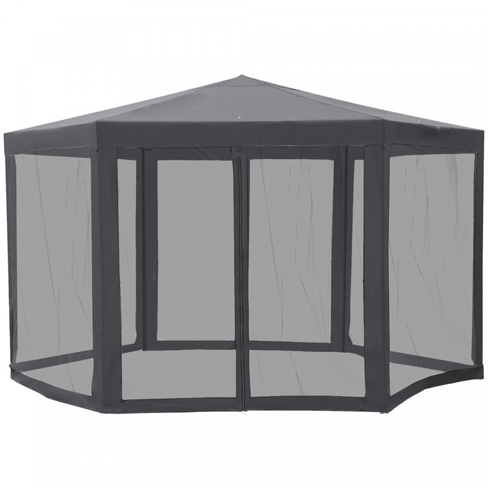 Outsunny O 13' Tonnelle Barnum Hexagonale Tente De Reception Activites Extetieur Rideaux Moustiquaires Zippees Gris Fonce