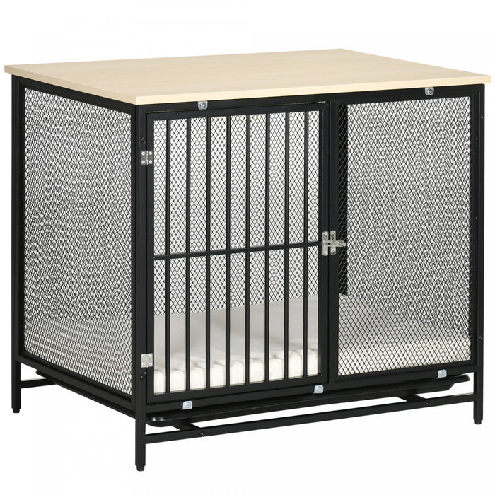 Pawhut Cage Pour Chien Avec Coussin Resistant A L'eau, Table D'appoint Pour Chien Avec Plateau Amovible, Cage Pour Animaux De Compagnie D'interieur Pour Chiens De Petite Et Moyenne Taille A L'interieur