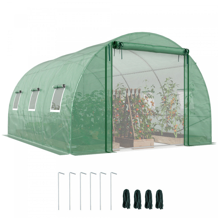 Outsunny Serre tunnel avec tiges de support, serre pour plantes, vert