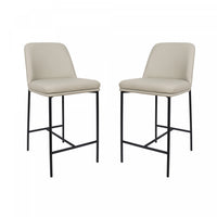 Tabouret de comptoir contemporain Loft en cuir vegetalien et metal, gris pierre - Lot de 2