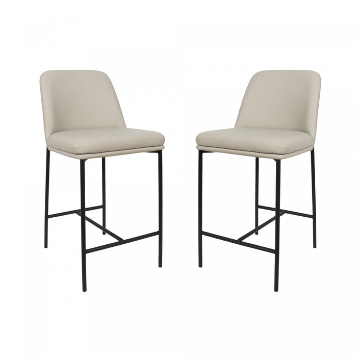 Tabouret de comptoir contemporain Loft en cuir vegetalien et metal, gris pierre - Lot de 2
