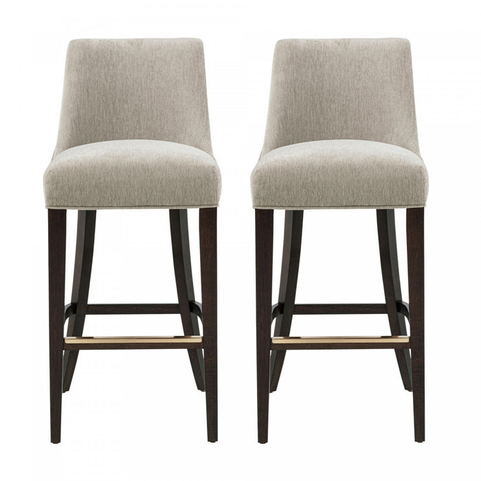 Tabouret de bar moderne Beever en bois et tissu chenille taupe - Lot de 2