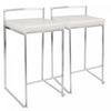 Tabouret superposable contemporain Fuji de hauteur comptoir en similicuir blanc - ensemble de 2