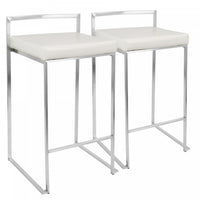 Tabouret superposable contemporain Fuji de hauteur comptoir en similicuir blanc - ensemble de 2