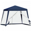 Outsunny 10x10ft Gazebo Tente Patio Auvent En Plein Air Fete Activite Pare-soleil Jardin Abri Soleil Maille Ecran Murs Slant Leg Bleu