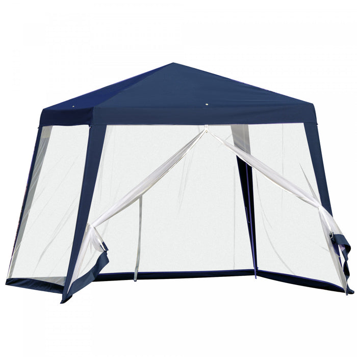Outsunny 10x10ft Gazebo Tente Patio Auvent En Plein Air Fete Activite Pare-soleil Jardin Abri Soleil Maille Ecran Murs Slant Leg Bleu