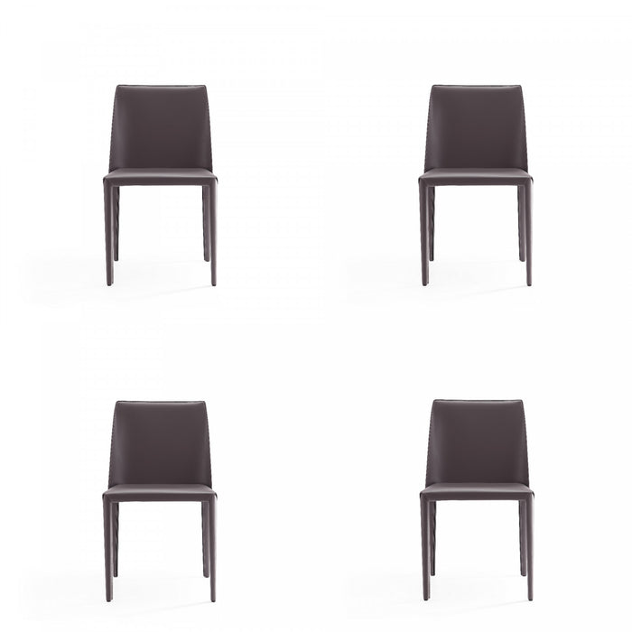 Chaise de salle a manger moderne en cuir vegetalien gris Paris - Lot de 4