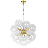 Lustre Comet de Dainolite en verre transparent, avec fini laiton vieilli et 6 ampoules