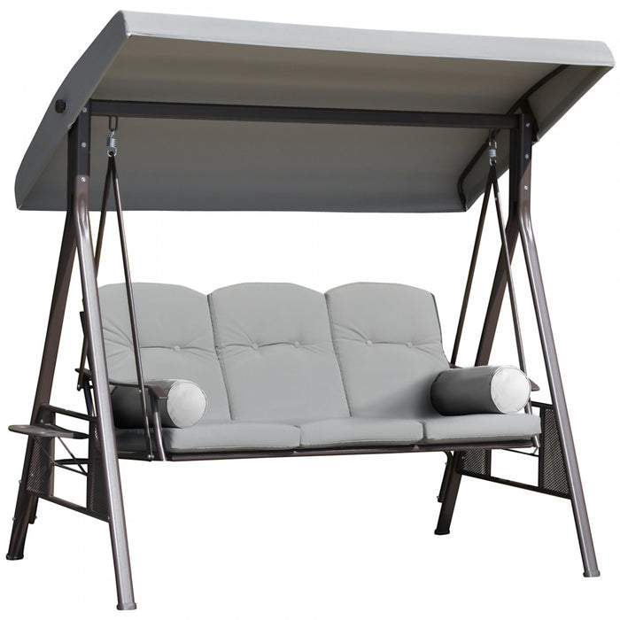 Outsunny Balancelle De Porche 3 Places Avec Auvent Inclinable, Gris Clair