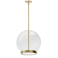 Luminaire suspendu Picotas de Dainolite en verre transparent, avec fini laiton vieilli et ampoule à DEL de 15 W