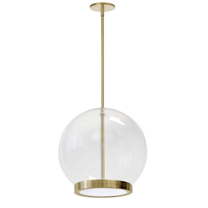 Luminaire suspendu Picotas de Dainolite en verre transparent, avec fini laiton vieilli et ampoule à DEL de 15 W