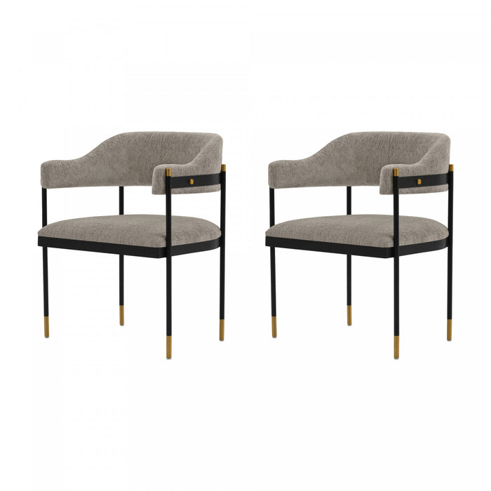 Fauteuil en metal moderne Lia avec revetement en chenille couleur pierre - Lot de 2