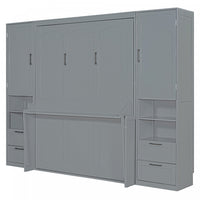  Lit Escamotable Joyce Format Queen Avec Tiroirs Et Etageres - Gris