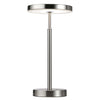 Lampe de table Francine de Dainolite en acrylique blanc qui diffuse la lumière, avec fini nickel satiné et ampoule de 10 W