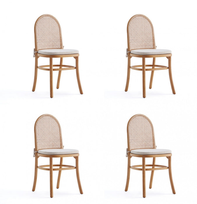 Chaise de salle a manger Paragon Industry Chic avec dossier en cannage et assise rembourree en bois, coloris flocon d’avoine – Lot de 4
