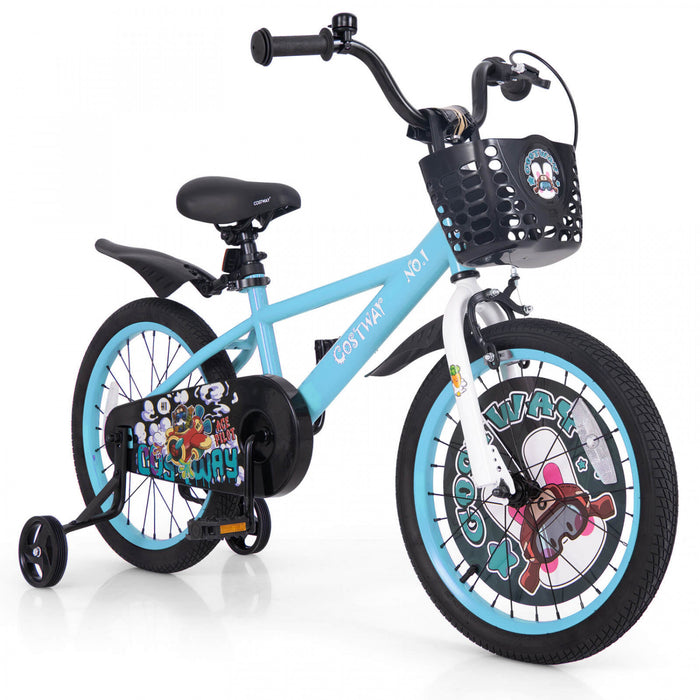 Costway 18\" Velo Pour Enfants Pour 4-8 Avec Guidon Reglable En Hauteur Et Frein A Main En Selle Bleu