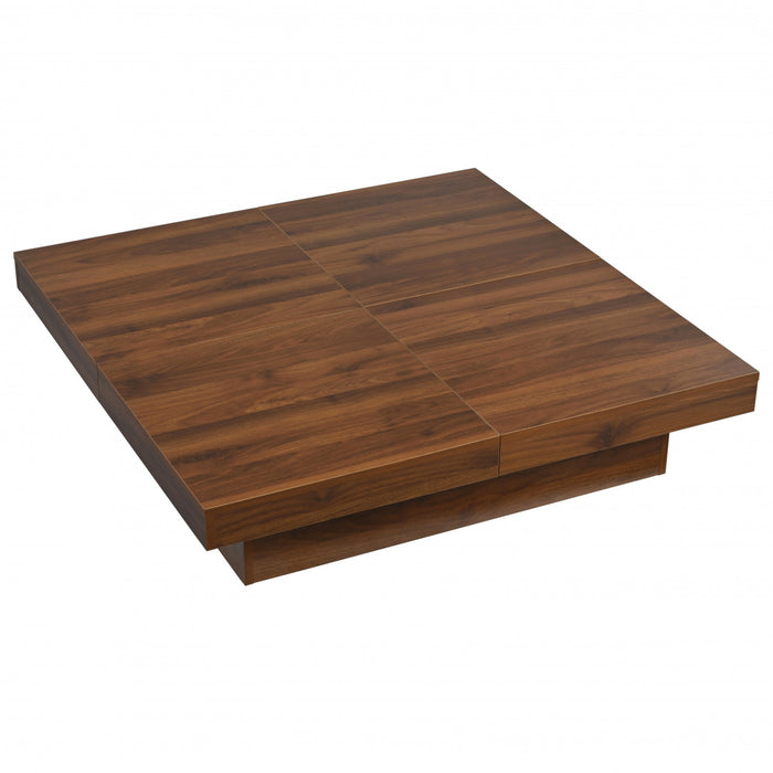 Table Basse Carree Jack De 39,4\" En Bois Composite Avec Plateau Coulissant Et Rangement, Finition Noyer