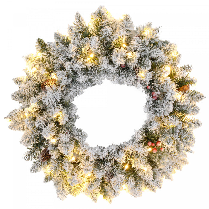 Homcom Couronne De Noel Illuminee De 24 Po Avec Pommes De Pin Et Baies