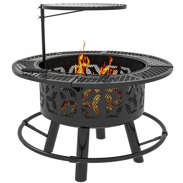 Outsunny Foyer Bbq Grill Avec Grille Et Poele, Foyer A Bois, Noir