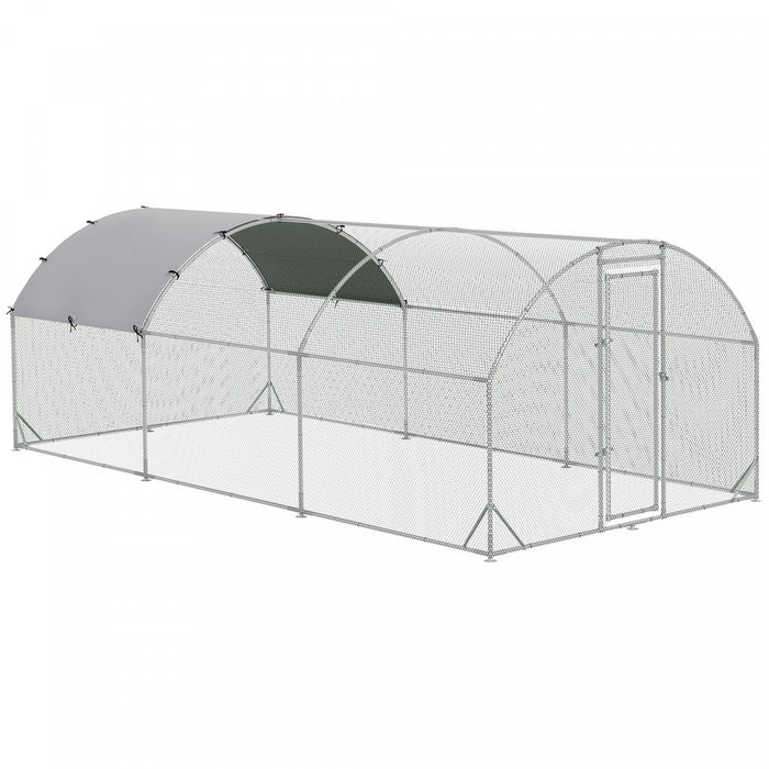 Pawhut Grand Poulailler En Metal Galvanise, Avec Couverture, Pour L'exterieur De La Cour 110.25 \"l X 224.5 \"l X 77.5 \"h