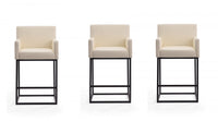  Tabouret de comptoir rembourre en metal style mid-century modern Ambassador, creme - Lot de 3