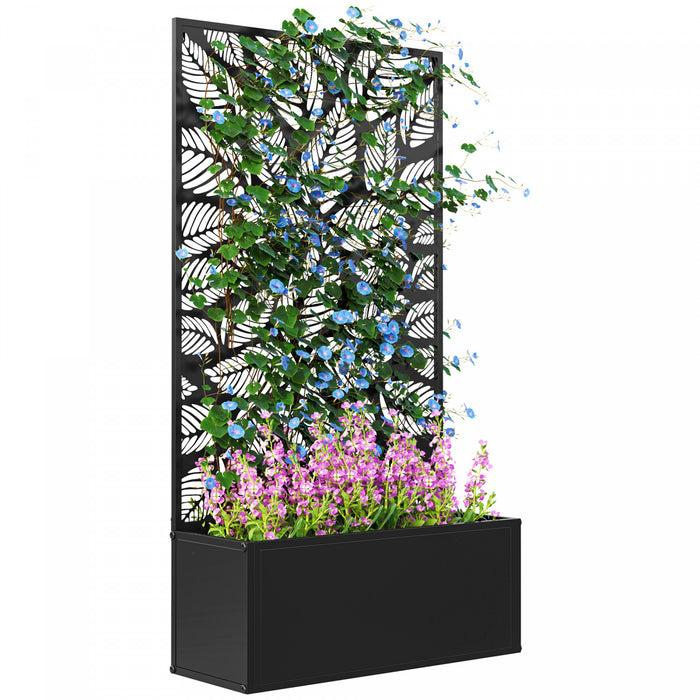 Outsunny Lit de jardin sureleve avec panneau d'intimite jardiniere en metal