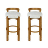 Elise – Lot de 2 tabourets de bar modernes a assise ronde en bois d’hevea avec dossier incurve de soutien et revetement en sherpa, couleur ivoire