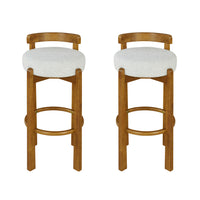 Elise – Lot de 2 tabourets de bar modernes a assise ronde en bois d’hevea avec dossier incurve de soutien et revetement en sherpa, couleur ivoire