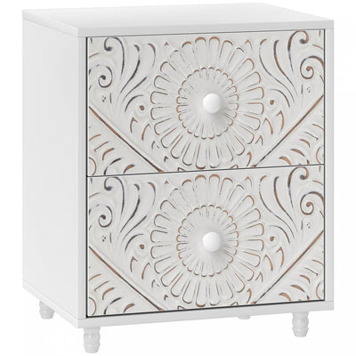 HOMCOM Nightstand, Bedside Table with 2 Drawers, Mid-Century Style, White