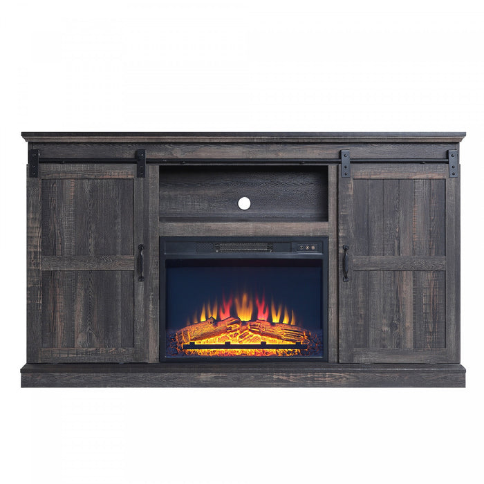 Foyer electrique moderne de style ferme Myrtle, 2 pieces, noir et brun antique