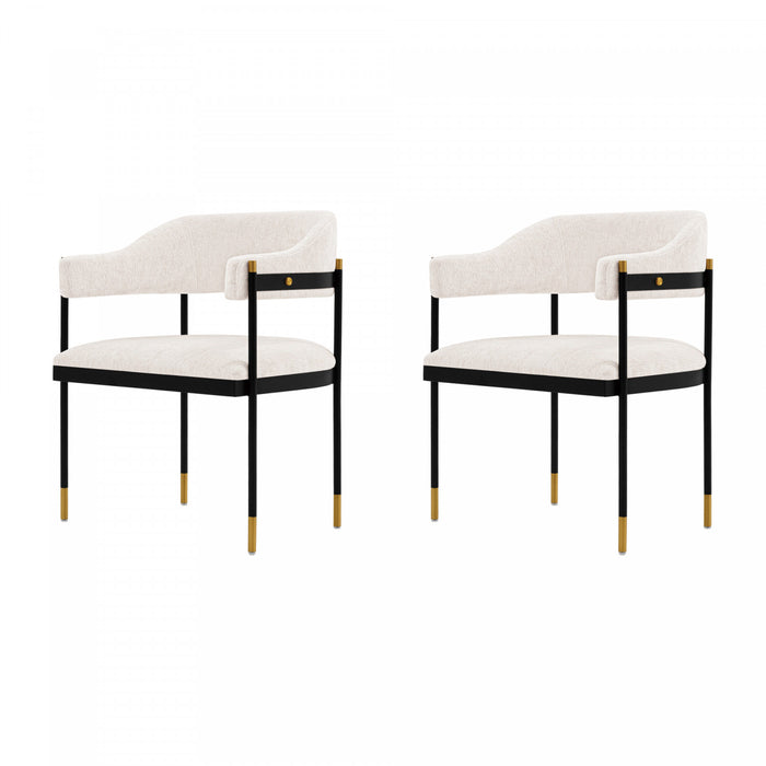 Fauteuil moderne en metal et chenille Lia, creme - Lot de 2