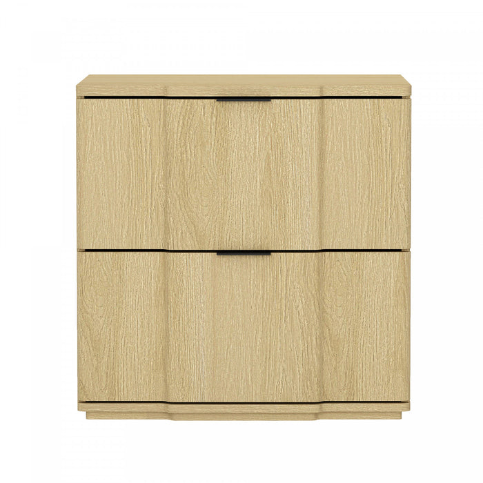 Table de nuit Clive style milieu du siecle moderne 56 cm en naturel et noir (2 tiroirs)