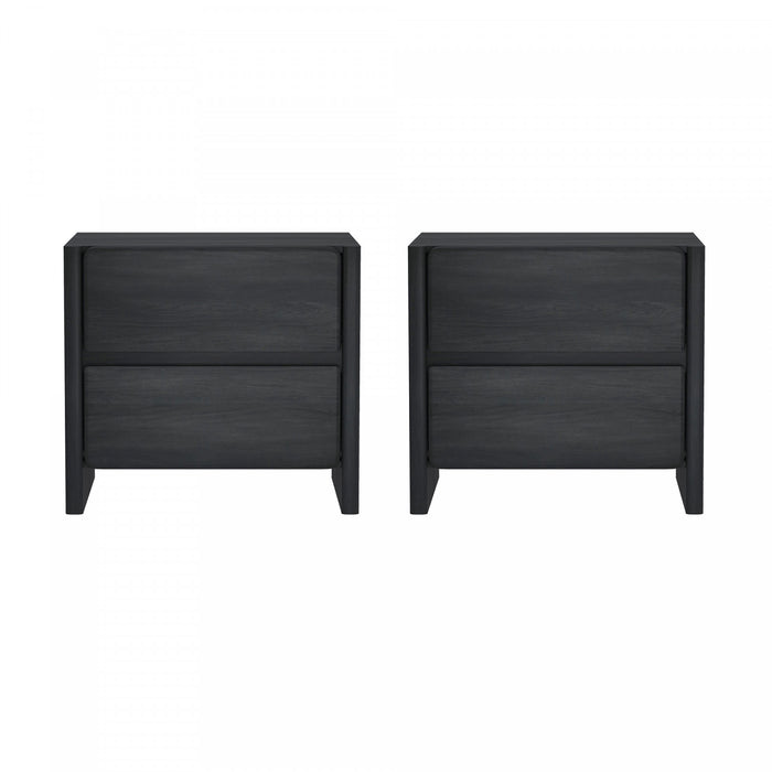 Table de nuit moderne Linda 24\" en gris charbon (2 tiroirs) - Lot de 2