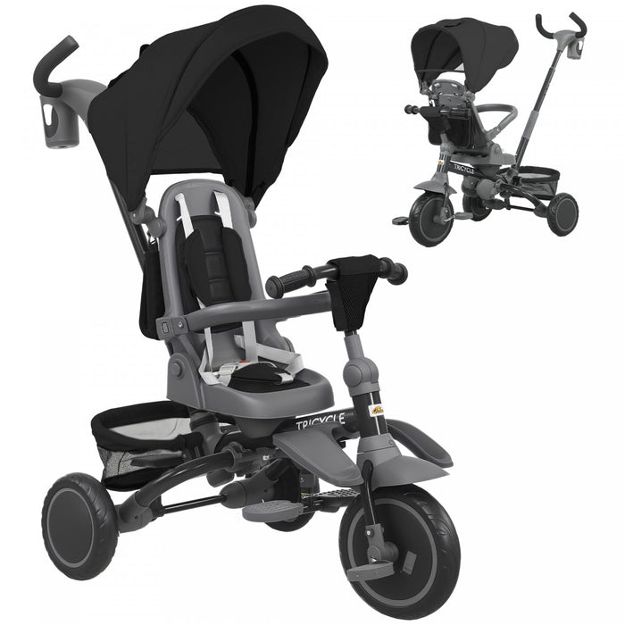 Qaba Tricycle Pour Tout-petits De 1 A 5 Ans Avec Poignee De Poussee, Noir