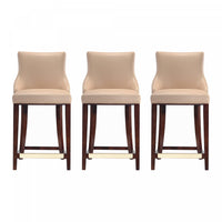  Tabouret de comptoir moderne en bois avec assise rembourree Shubert, couleur beige - Lot de 3