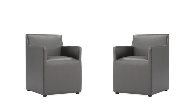 Fauteuil moderne en cuir vegetalien Anna Square en graphite - Lot de 2