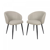  Chaise laterale moderne contemporaine Looma en cuir vegetalien et metal, gris pierre - Lot de 2