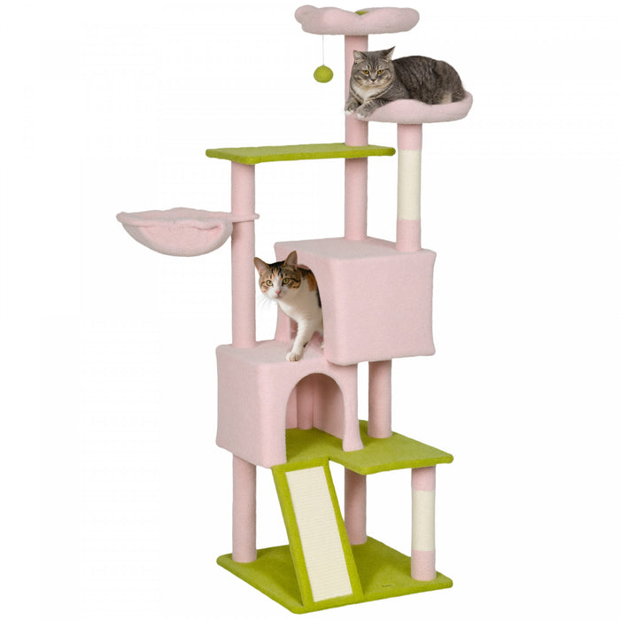 Arbre a Chat en Forme de Fleur 158 cm avec 2 Condos, 2 Lits, Hamac, Perchoir