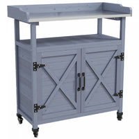 Outsunny Banc D'empotage Exterieur Avec Rangement, Roulettes, Gris